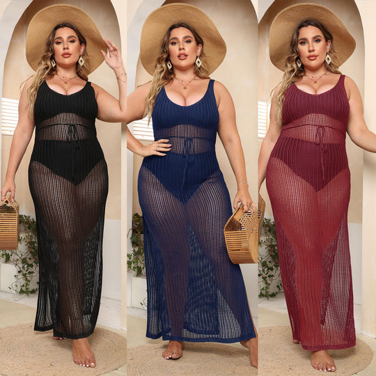 Damen transparentes Strandkleid mit seitlichen Schlitzen EB