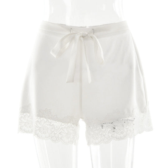 Damen Luxus Nachtshorts mit eleganter Spitzendetail EB