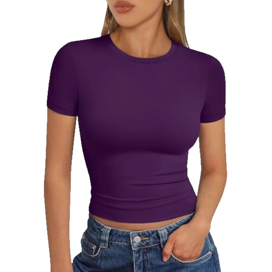 Damen figurbetontes Kurzarmshirt aus elastischem Material EB