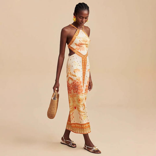 Damen Maxikleid mit exklusivem Halterdesign und floralem Druck EB