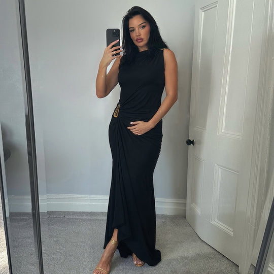 Damen Figurbetontes Maxikleid mit asymmetrischem Design und eleganten Raffungen EB