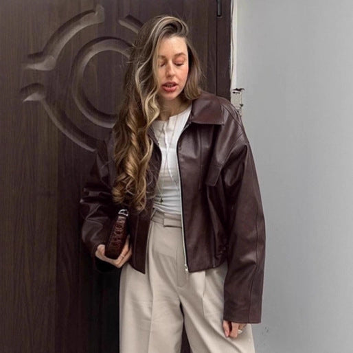 Damen cropped jacke mit robustem Kragen und praktischen Taschen EB