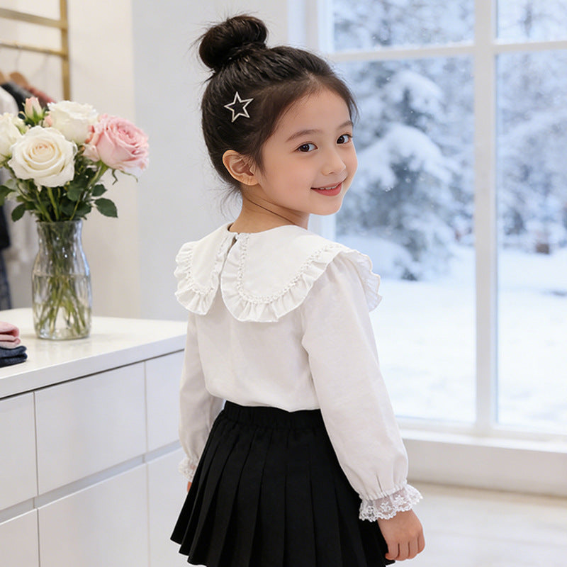 Mädchen Bluse mit Rüschenkragen und floralem Detail EB