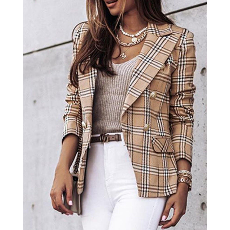 Damen Karoblazer mit edlem Schnitt und hochwertigen Knopfdetails EB