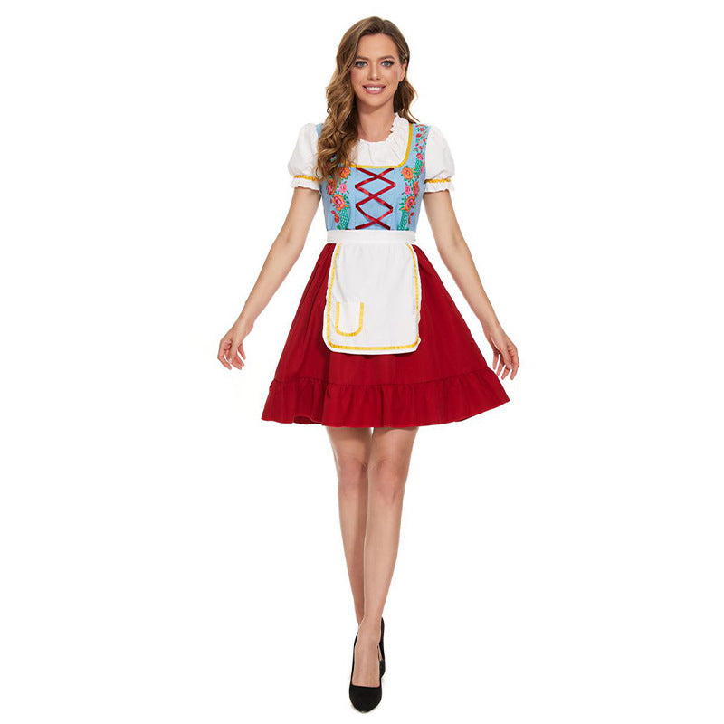 Damen nan nostalgisches Trachten-Kostümkleid mit geschnürtem Mieder, Rüschenkragen und abnehmbarer Schürze EB