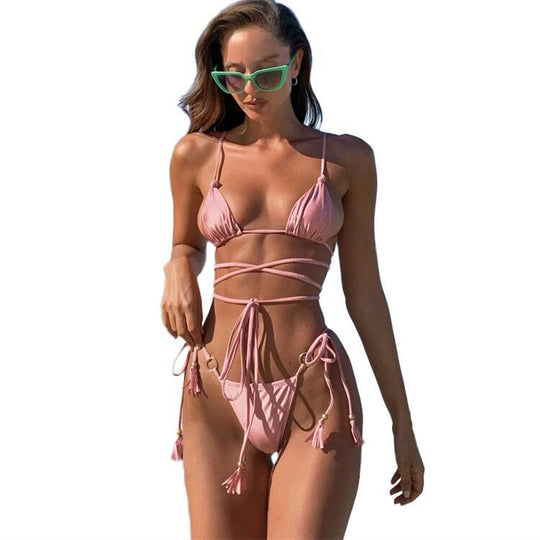 Damen sexy Bikiniset mit verstellbaren Trägern und Fransen EB