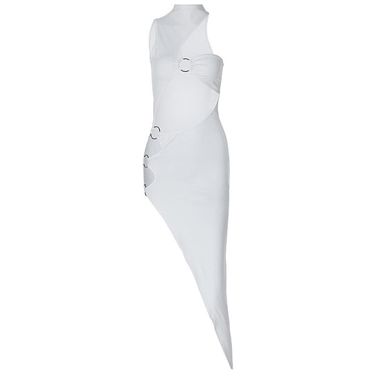 Damen figurbetontes asymmetrisches Kleid mit raffinierten Cut-Outs und modischen Details EB