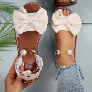Damen Sandalen mit dekorativem Schleifenakzent und eleganten Perlendetails EB
