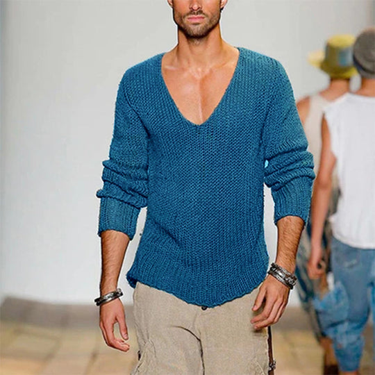Herren lässiger Strickpullover mit tiefem V-Ausschnitt und komfortablem Schnitt EB