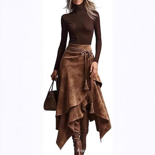 Damen asymmetrischer Wickelrock mit dekorativen Quasten EB