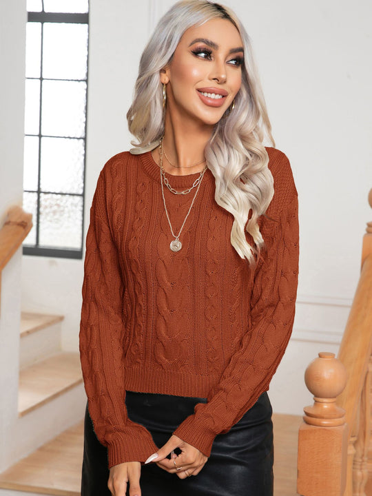 Damen Strickpullover mit Zopfmuster und elastischem Bund EB