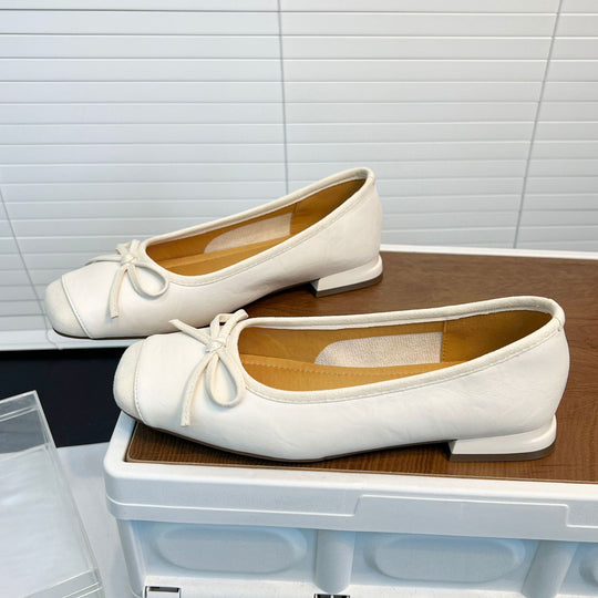 Damen Elegante Ballerinas mit feinem Leder und dekorativem Schleifenverschluss EB