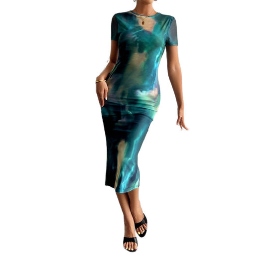 Damen Bodycon Kleid mit modernem Tie-Dye-Muster EB