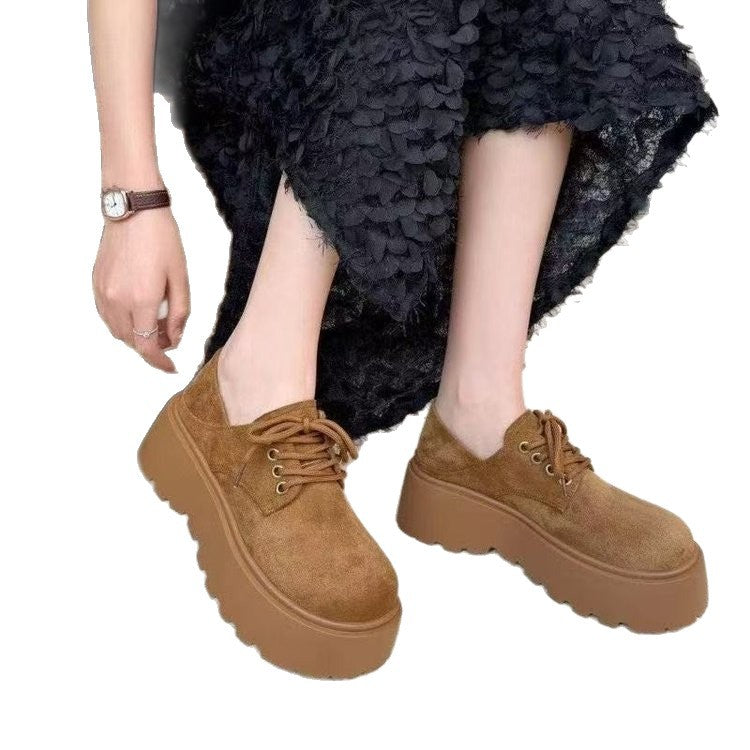 Damen Bequeme Plateau-Schnürschuhe aus Wildleder EB