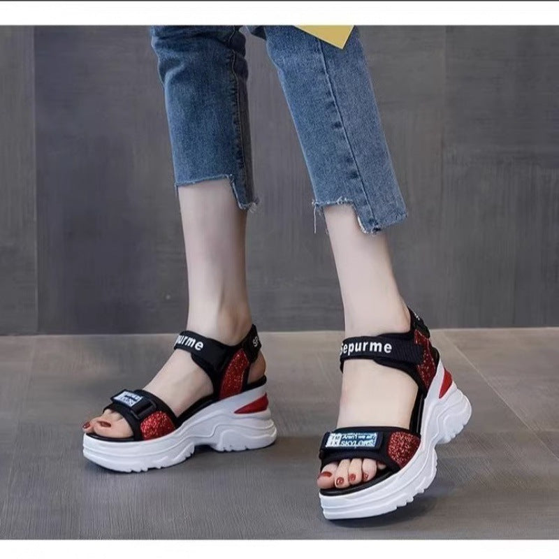 Damen Wedge-Sandalen mit elastischen Riemen und rutschfestem Fußbett EB