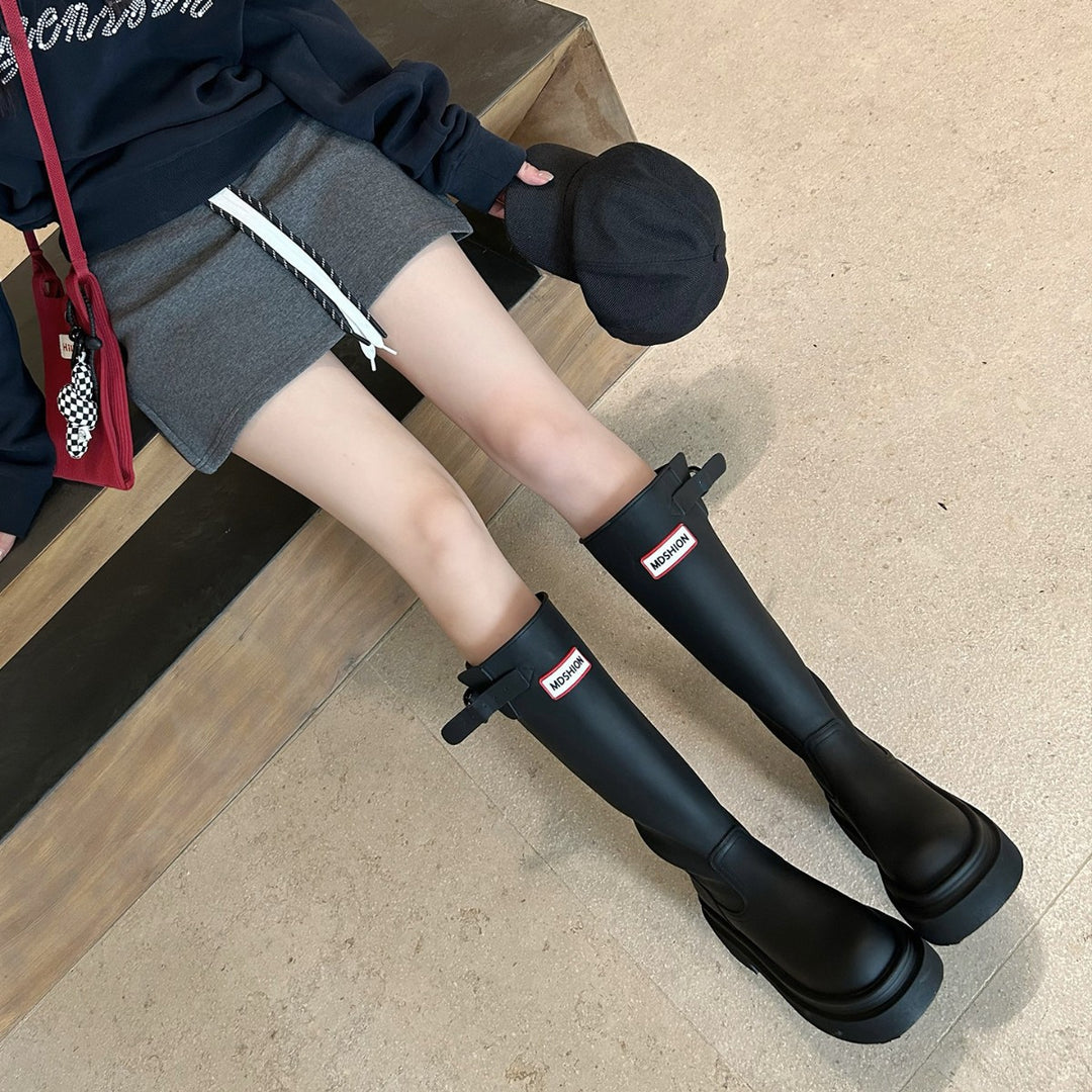 Damen Hohe Stiefel mit modischer Schnalle und komfortablem Plateau EB