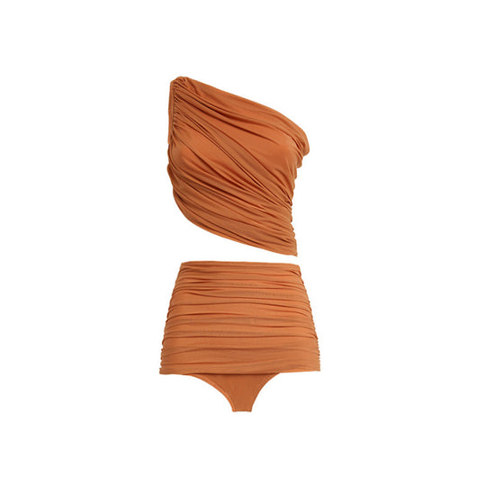 Damen Hochtaillierter Bikini mit asymmetrischem Oberteil und Wickelrock EB