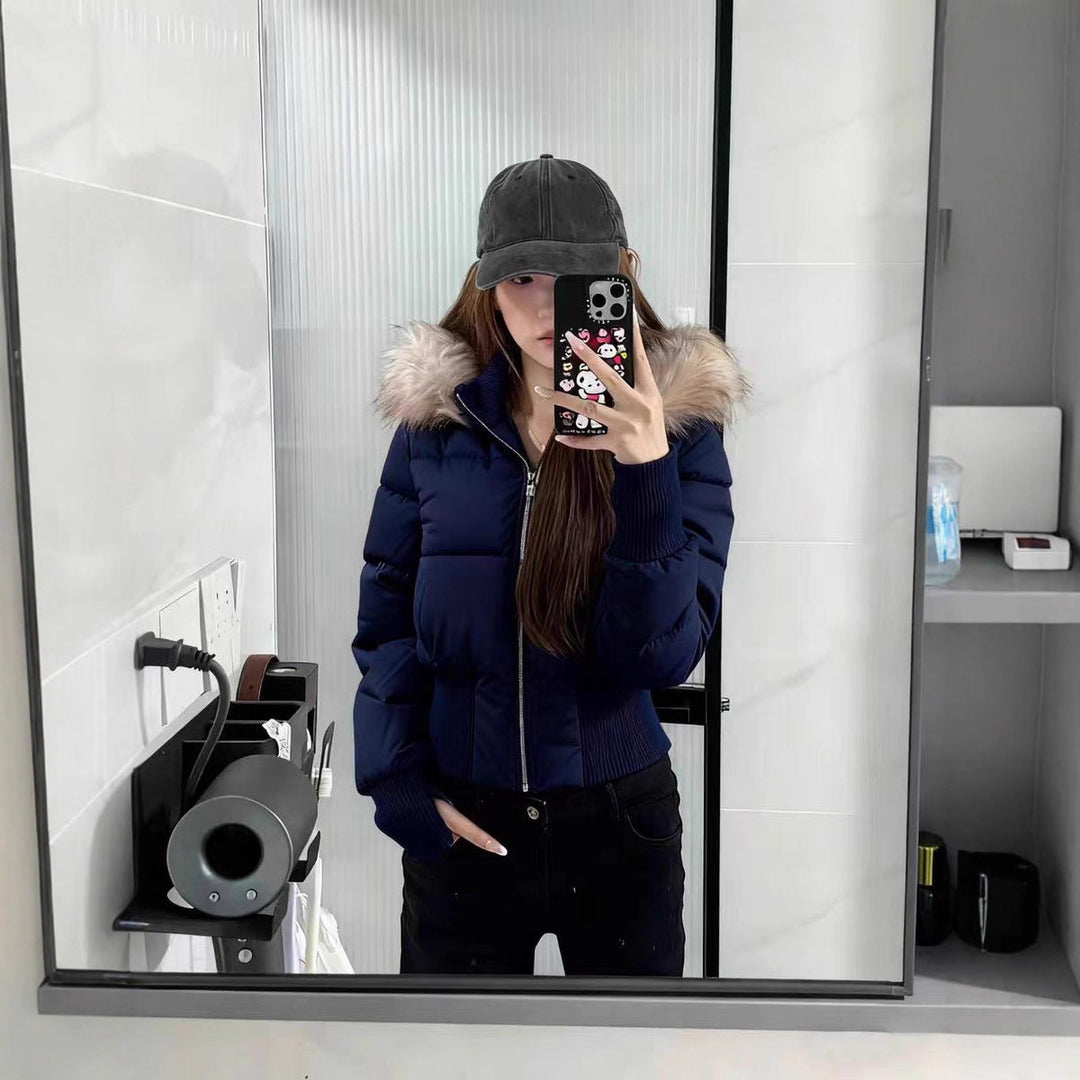 Warm Leicht Gesteppt Abnehmbare Kapuze Winterjacke Damen | EB