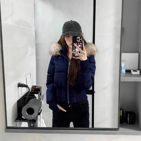 Warm Leicht Gesteppt Abnehmbare Kapuze Winterjacke Damen | EB