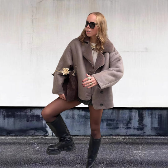 Damen Oversized Kunstlederjacke mit Schalengeschnitt EB