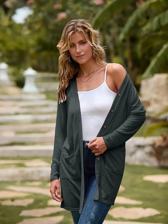 Damen Langer Strickcardigan mit Taschen EB