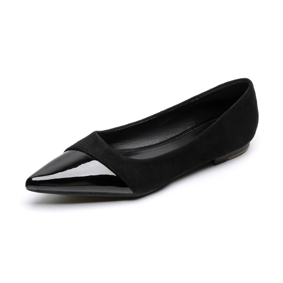 Damen elegante Ballerinas mit spitzem Zehendesign und schimmerndem Lackeinsatz EB