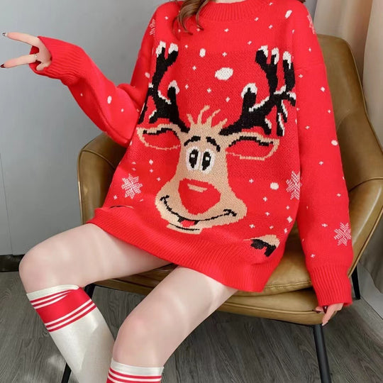 Damen Weihnachts-Pullover mit einzigartigem Rentier-Motiv EB