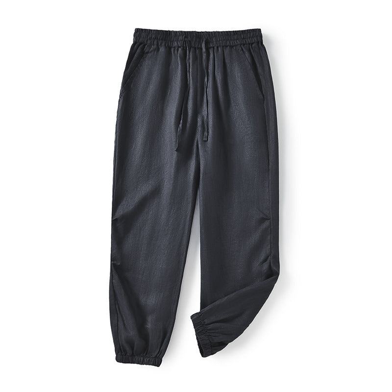 Damen lässige Leinenhose mit elastischem Bund und seitlichen Taschen EB