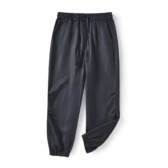 Damen lässige Leinenhose mit elastischem Bund und seitlichen Taschen EB