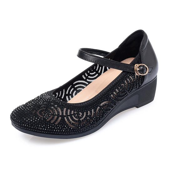 Damen Modische und funkelnde Ballerinas mit verstellbarem Riemen und rutschfester Sohle EB
