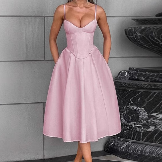 Damen Elegantes Midikleid mit eingearbeitetem Bustier und voluminösem Rock EB