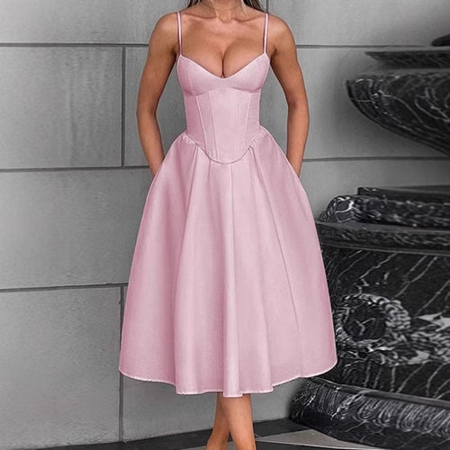 Damen Elegantes Midikleid mit eingearbeitetem Bustier und voluminösem Rock EB
