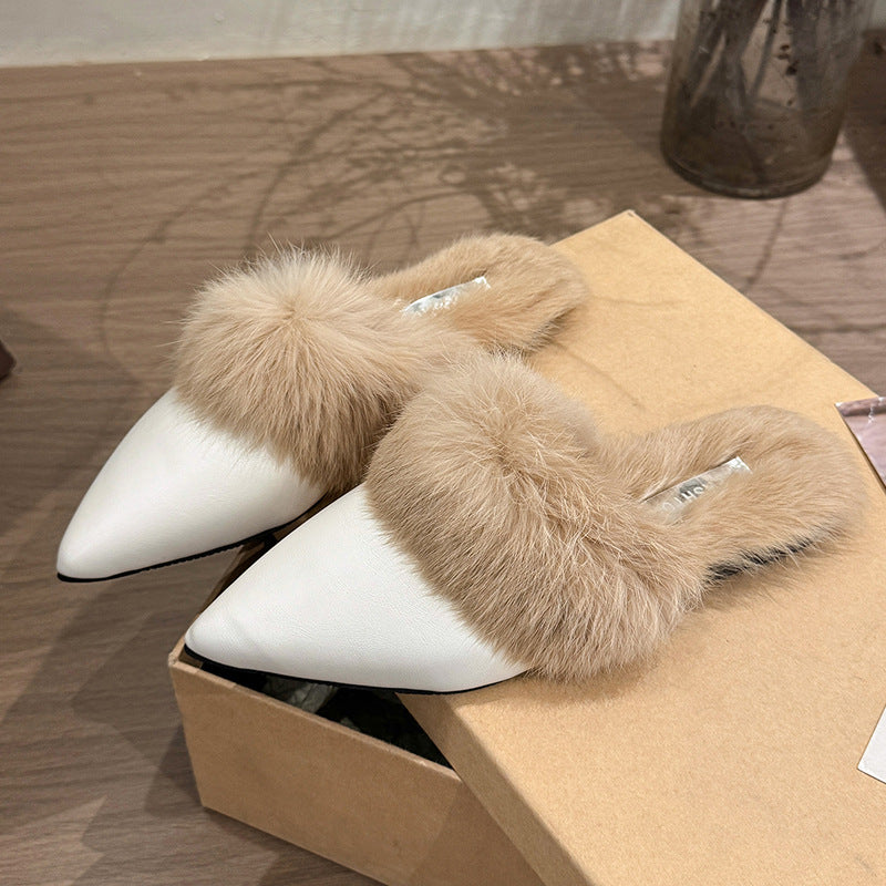 Damen elegante Ballerina mit luxuriösem Kunstfellkragen EB