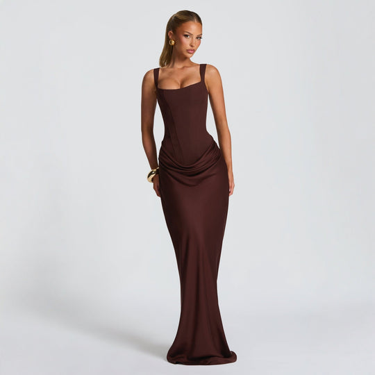 Damen Elegantes Maxikleid mit figurbetonendem Schnitt und raffiniertem Faltenwurf EB