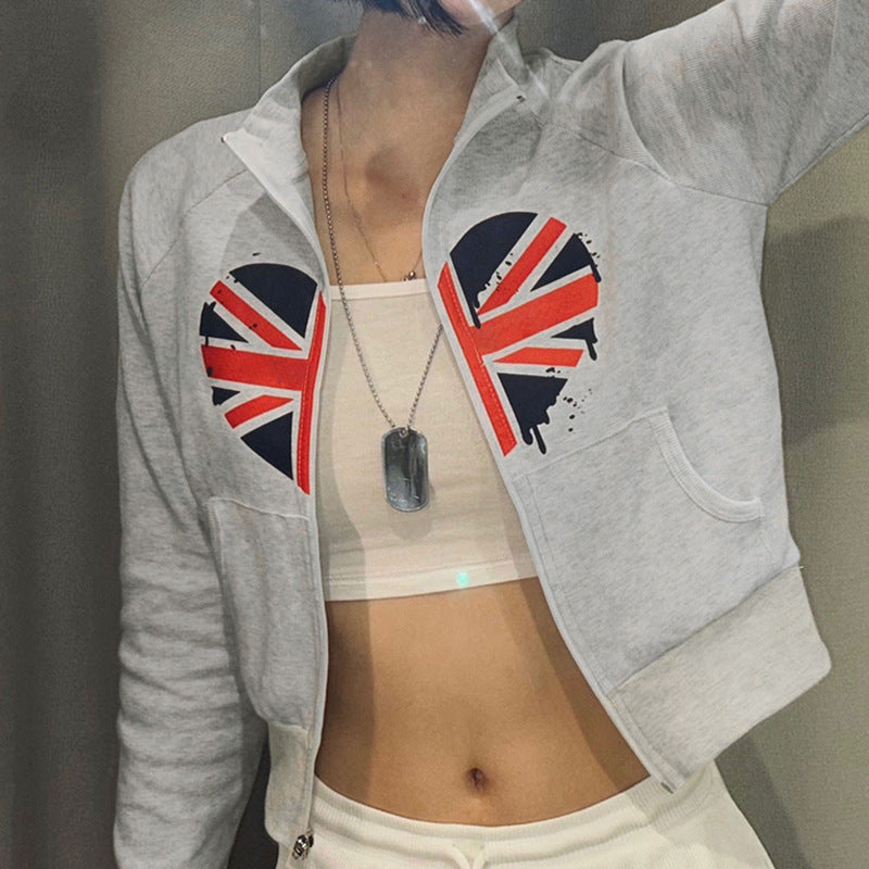 Damen Kapuzenjacke mit kreativem Design und modischem Union Jack-Print EB
