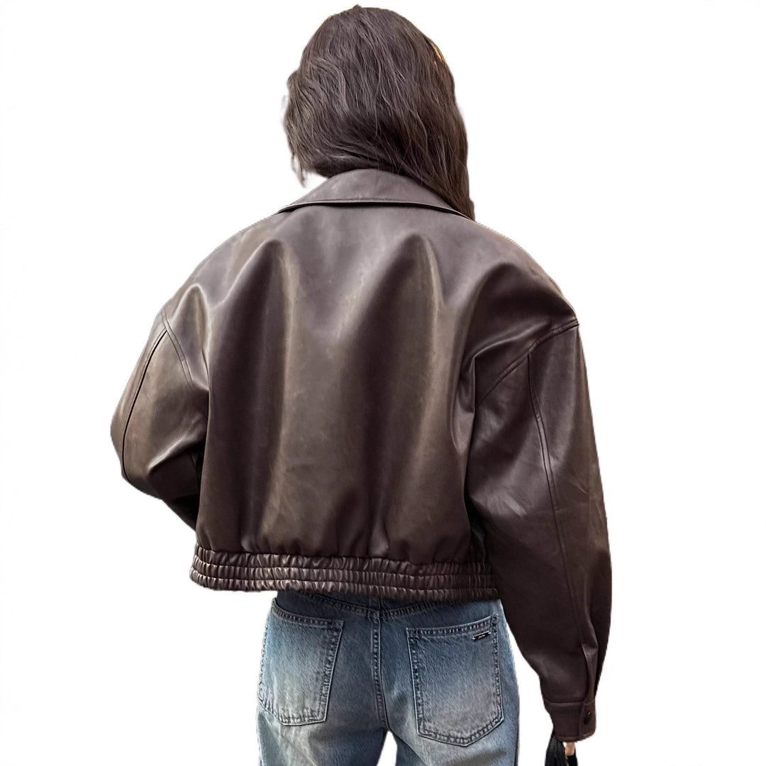 Damen Oversize Kunstlederjacke im modernen Look mit praktischem Reißverschluss und elastischem Bund EB