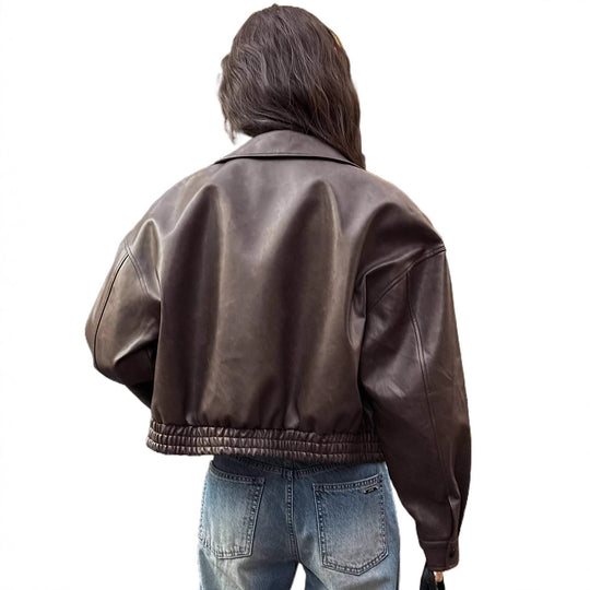 Damen Oversize Kunstlederjacke im modernen Look mit praktischem Reißverschluss und elastischem Bund EB