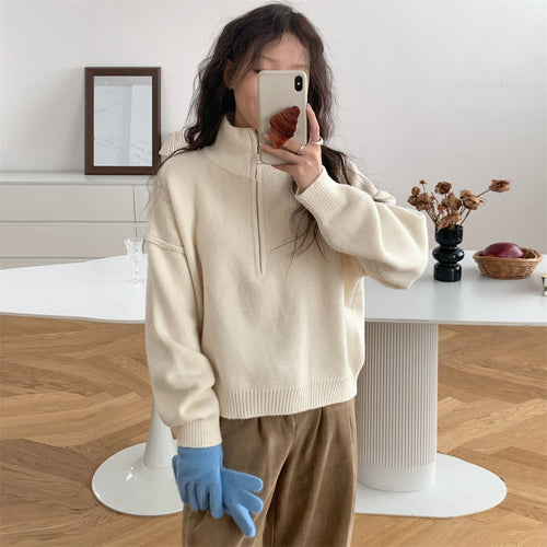 Damen Kurzpullover mit Stehkragen und Reißverschluss EB