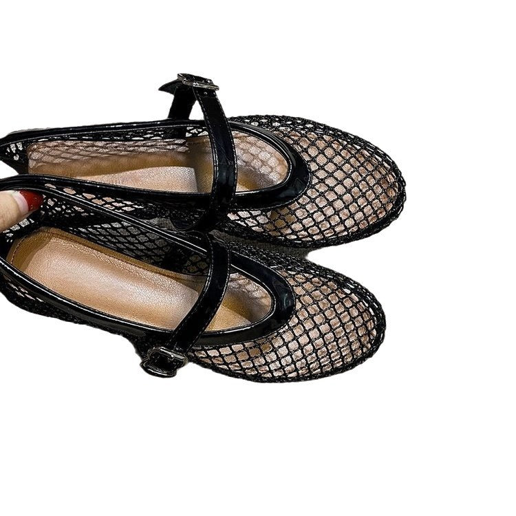 Damen modische Ballerinas mit Netzdesign und komfortablem Riemen EB