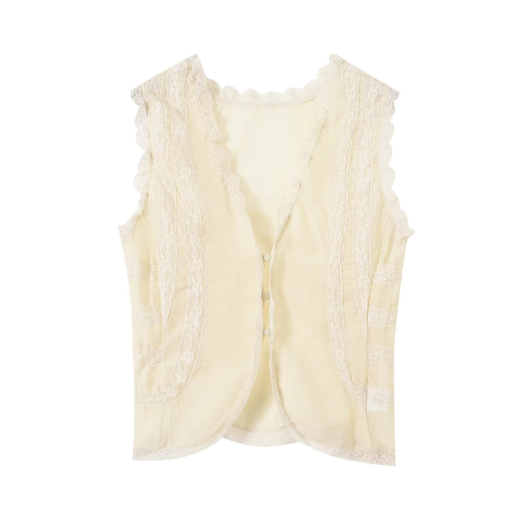 Damen-Spitzenoberteil mit eleganten Rüschendetails und Knopfverschlüssen EB