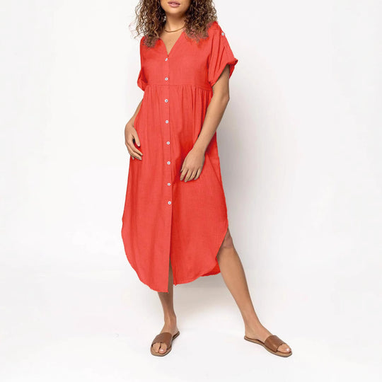 Damen Hemdkleid mit bodenlangem Schnitt und Knopfdetails EB
