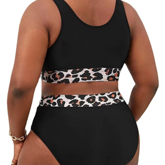 Damen Sportlicher Hochschnitt-Bikini mit Leopardenmuster EB