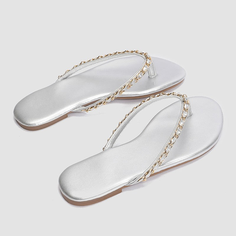 Damen Zehentrenner-Sandalen mit glamourösem Kettendetail EB