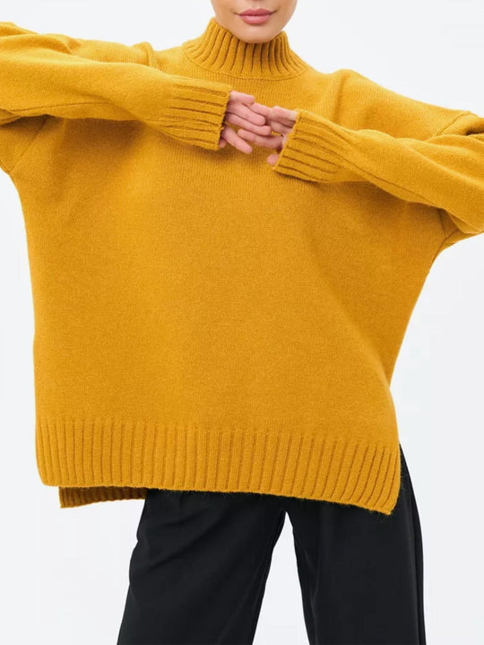 EB | Pullover Pullover Übergröße Schnitt Gerippter Strick Semi Hoher Hals Fallende Schultern