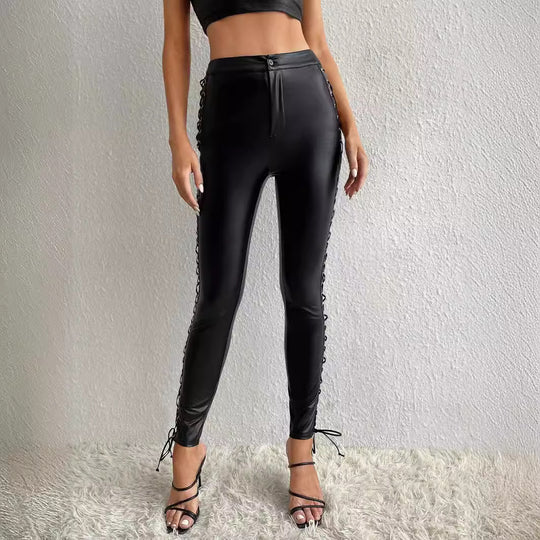 Damen Leggings mit trendigem Schnürdesign an der Seite EB