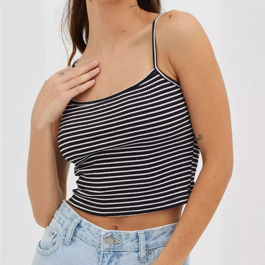 Damen gehäkeltes Crop-Top mit feinem Streifenmuster und komfortablem Schnitt EB