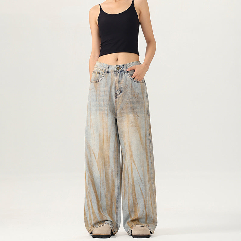 Damen Weite Jeans mit einzigartigem Waschdesign und lässigem Schnitt EB