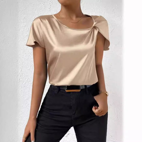 Damen Elegantes Top mit asymmetrischem Schnitt und feinem Glanz EB