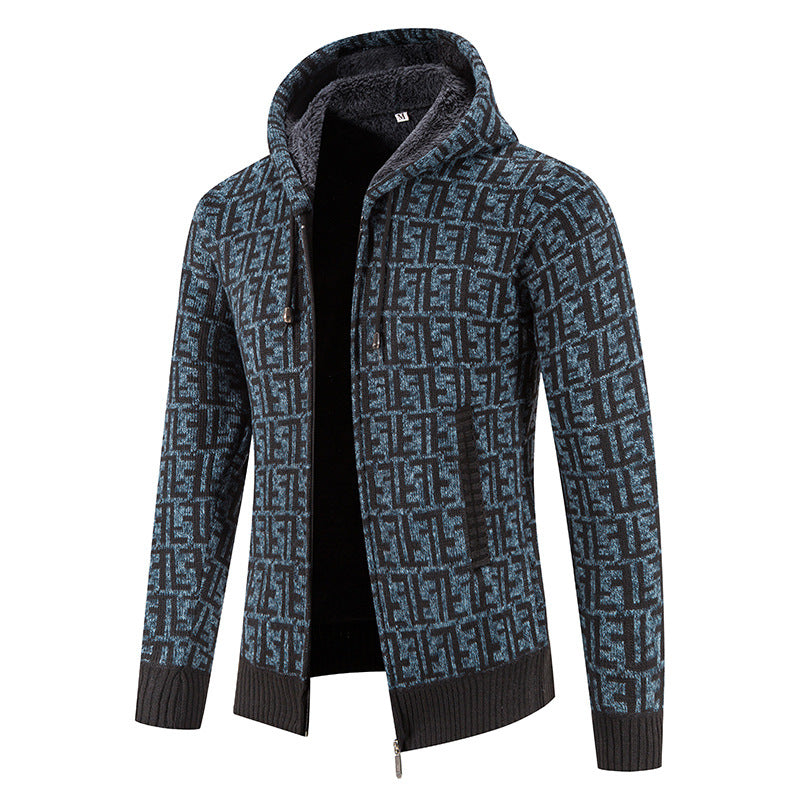 Herren Hochwertige Strickjacke mit modernem Muster und Kapuze EB