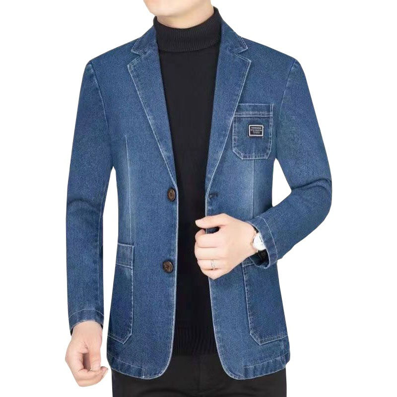 Herren Jeansblazer Slim Fit mit Aufgesetzten Taschen und Notch-Kragen EB